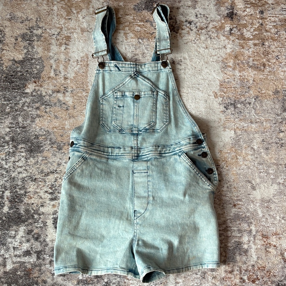 Faherty Light Blue Denim with Button Detail Overall Shorts